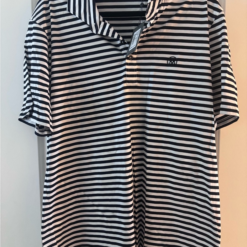 G/FORE Black and White Striped Polo Shirt